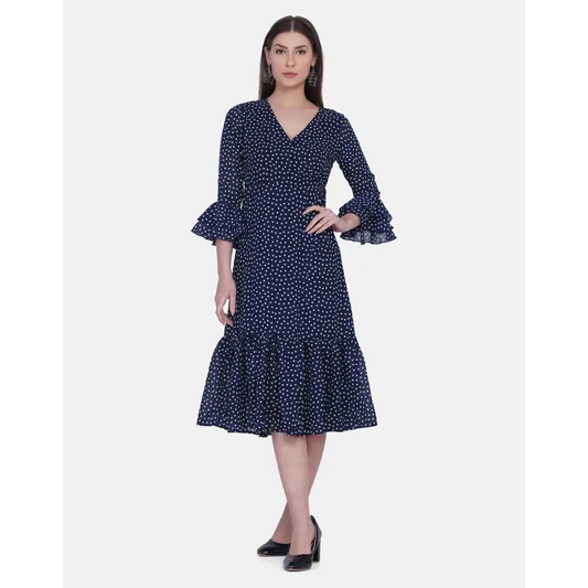 Women's Polyester Georgette Polka Print Midi Dress