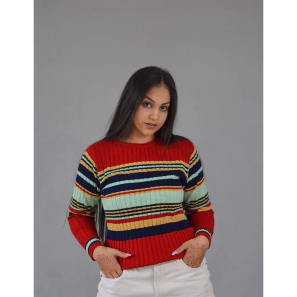 Women's Woolen Color Block Full Sleeves Sweater