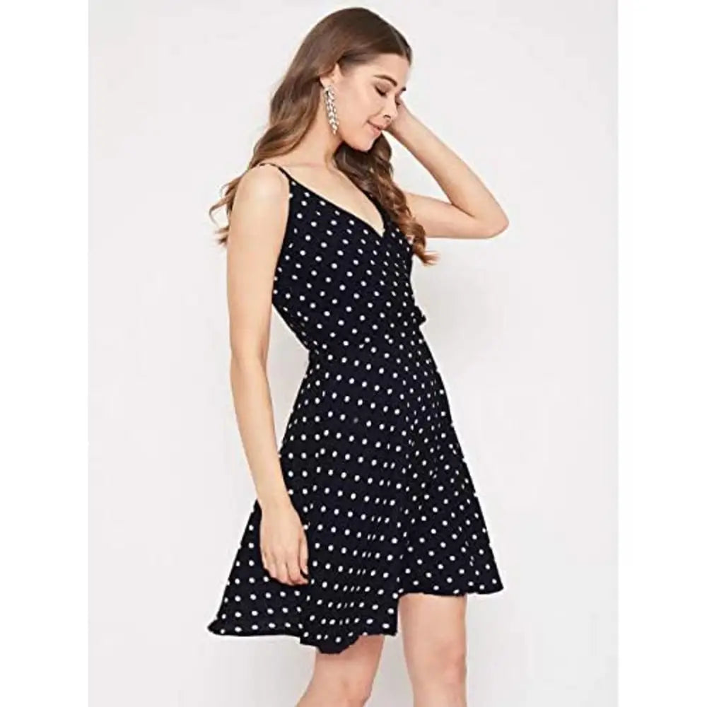 Womenster Women's Polka Dot Wrap A-Line Mini Dress