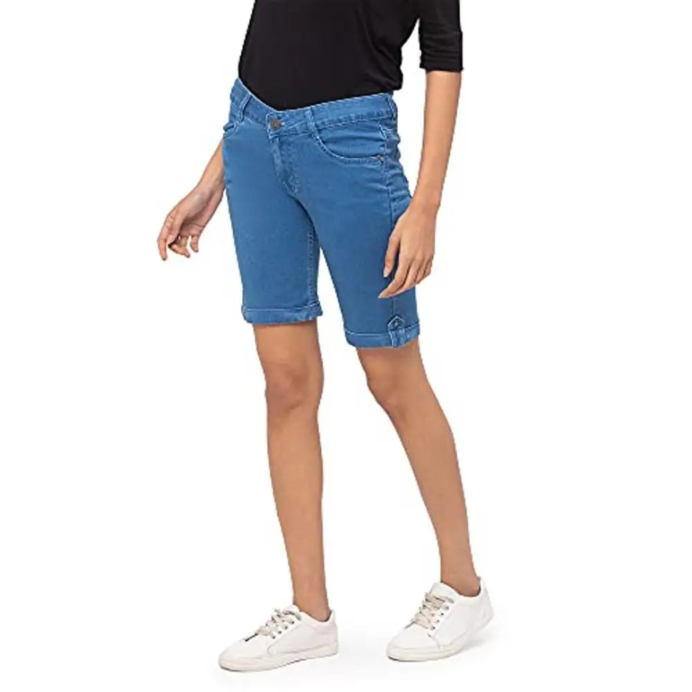 ZOLA Ice Blue Pencil Fit Above Knee Shorts for Women